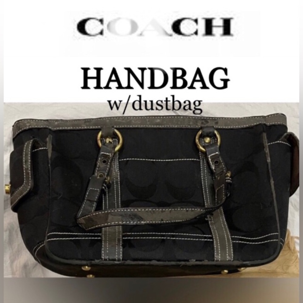 COAC H  SHOULDER HANDBAG BLACK WITH TAN DUSTBAG SIZE 15x9 *ESTATE SALE FIND*